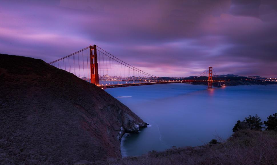 Free Image of The Golden Gate Bridge Illuminated at Night 