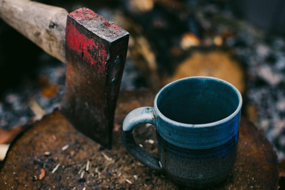Free Image of Blue Cup on Piece of Wood 