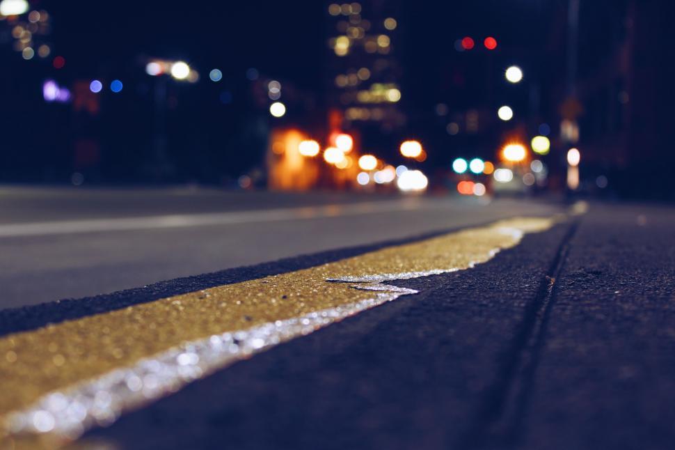 Free Image of City Street at Night With Street Lights 