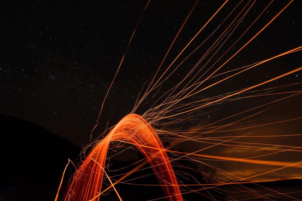 Free Image of Orange Light Streaks in the Night Sky 