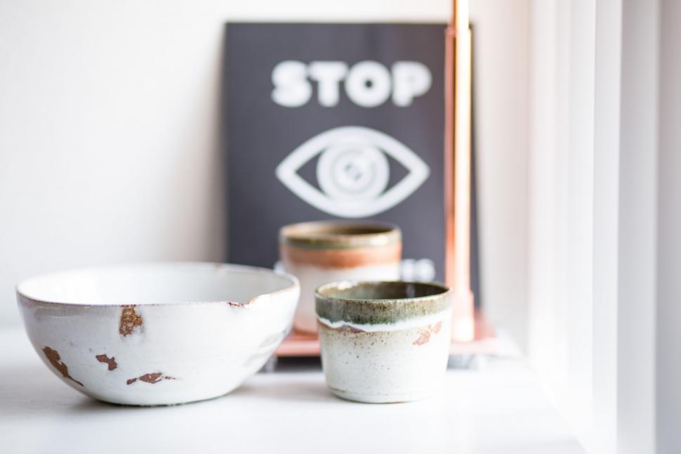 Free Image of Two White Bowls on White Counter 