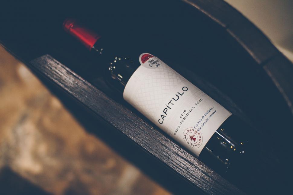 Free Image of Bottle of Wine on Wooden Table 