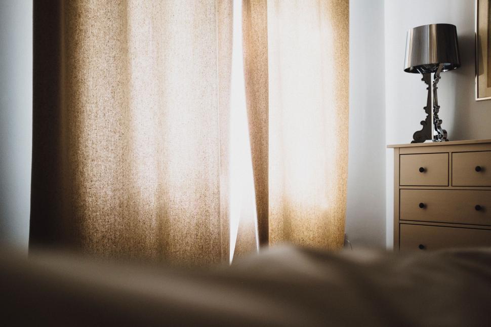 Free Image of Bedroom Scene With Emphasis on Curtains 