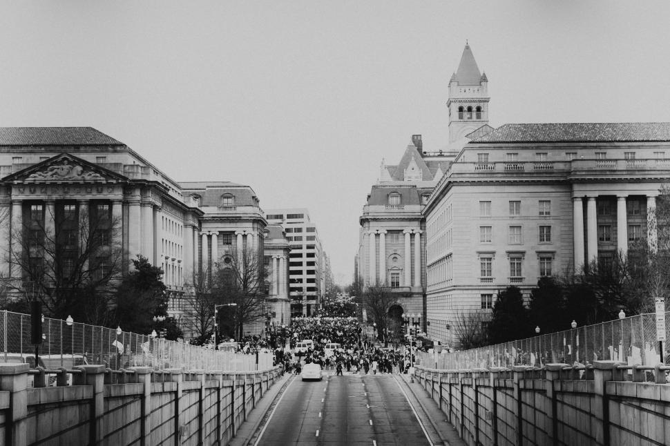 Free Image of Busy City Street in Black and White 