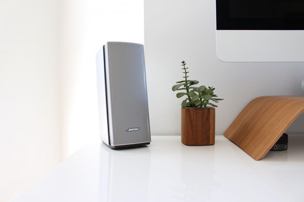 Free Image of Computer and Plant on Desk 