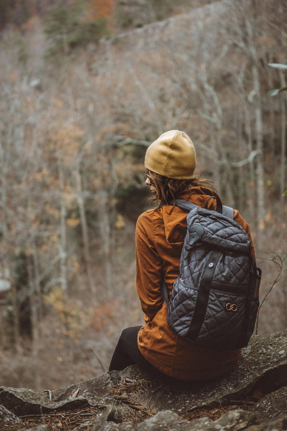 Free Image of Person Sitting on Rock in Woods 