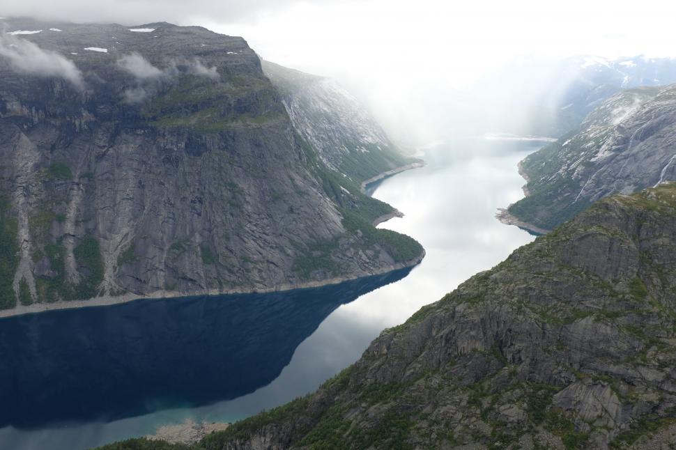 Free Image of Aerial View of Lake Surrounded by Mountains 