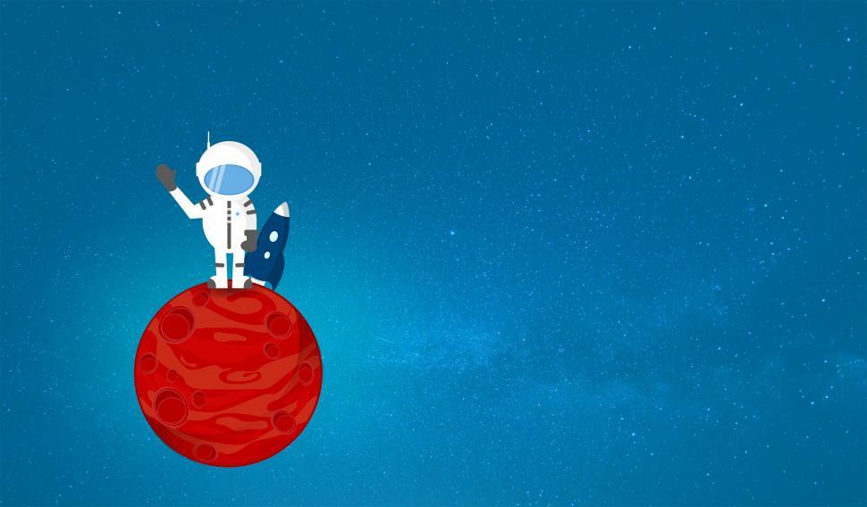 Free Image of Cartoon Astronaut on Red Planet - With Copyspace 