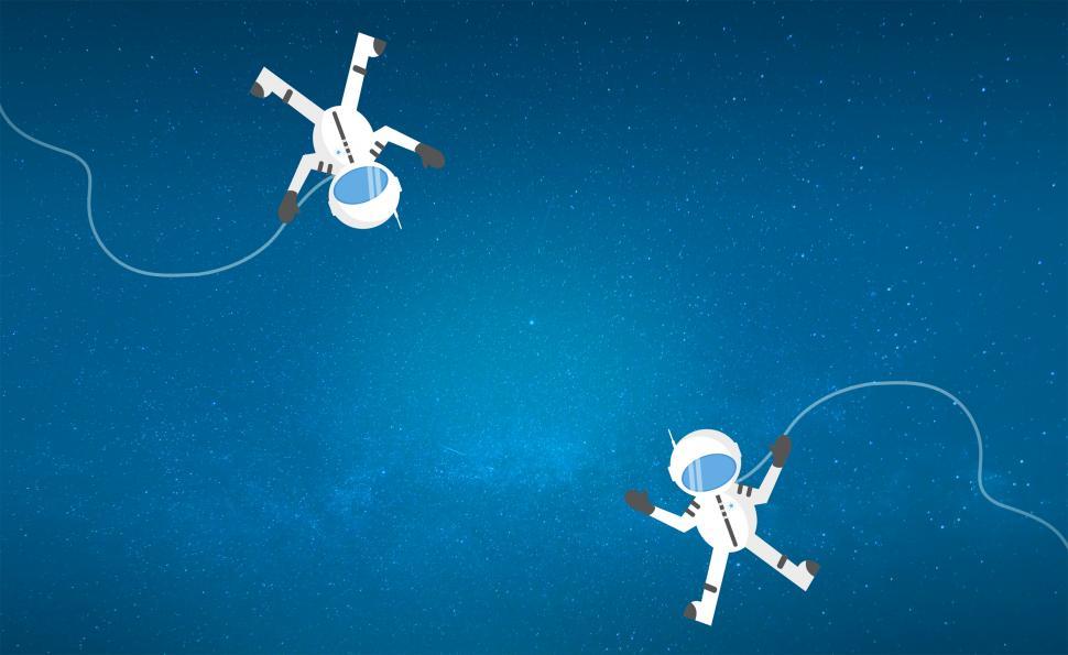 Free Image of Couple of Cartoon Astronauts Drifting and Lost in Space - With C 