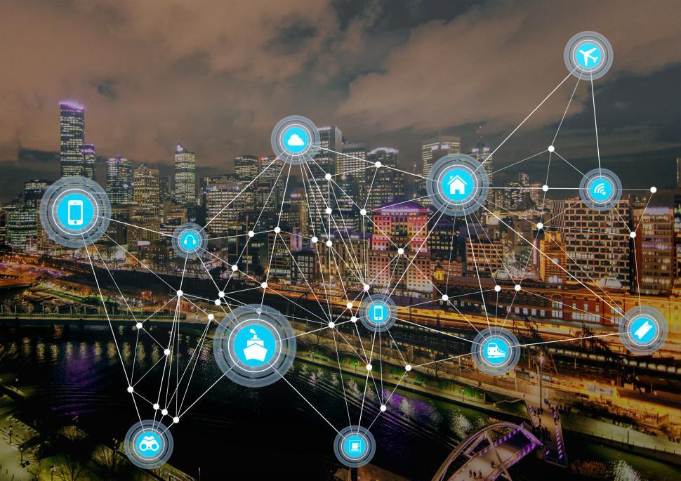 Free Image of Internet of Things - Communication Mesh over Cityscape 