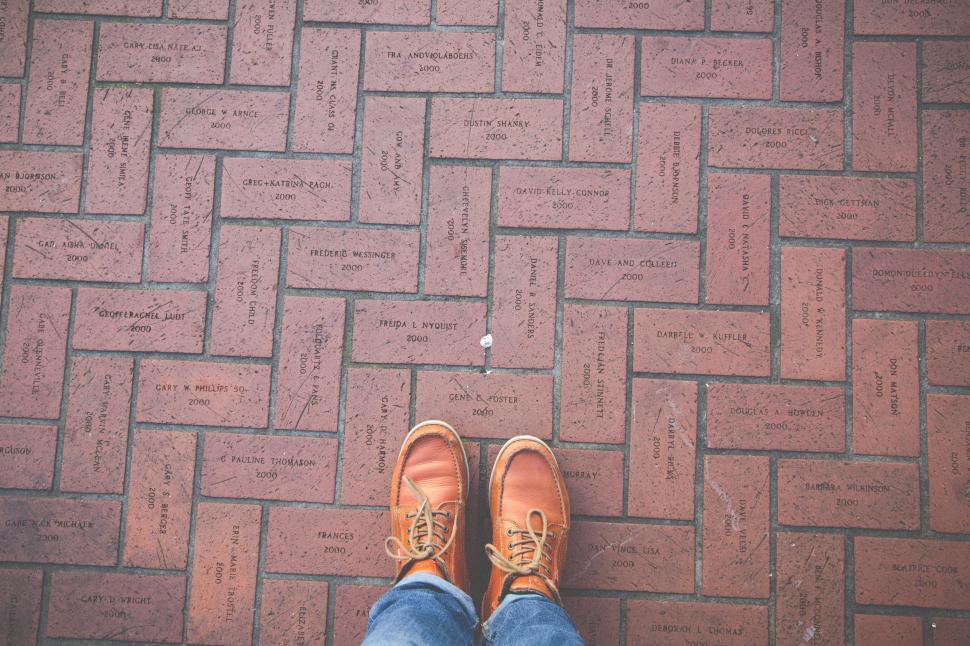 Free Image of Person Standing on Top of Brick Walkway 