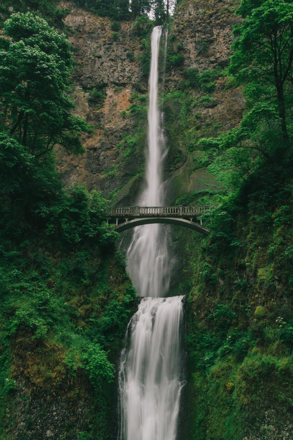 Free Image of Majestic Waterfall With Bridge 