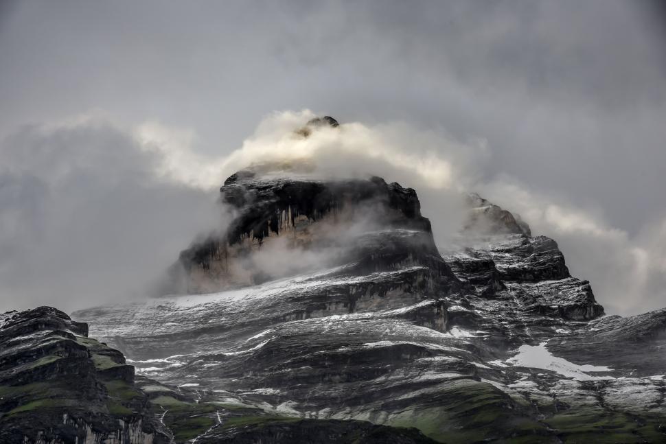 Free Image of Snow-Covered Mountain in Black and White 