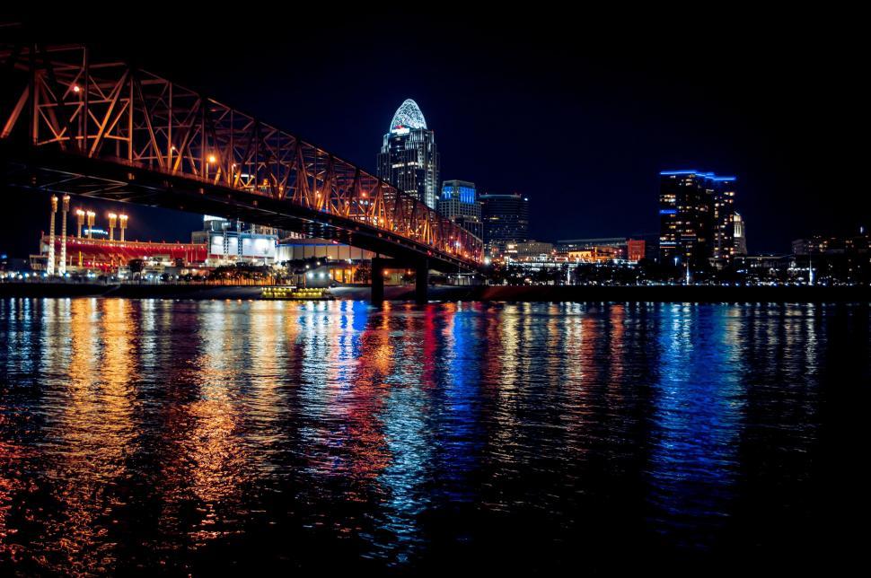 Free Image of Large Bridge Spanning Over a Large Body of Water 