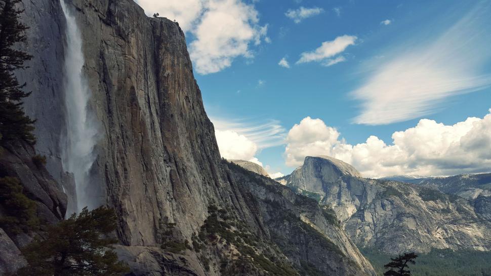 Free Image of Majestic Mountain With Central Waterfall 