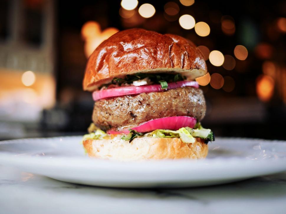 Free Image of Large Hamburger on White Plate 
