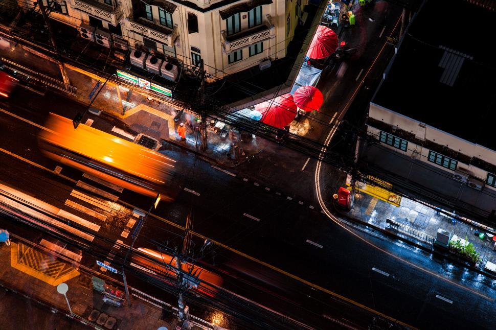 Free Image of Aerial View of City Street at Night 