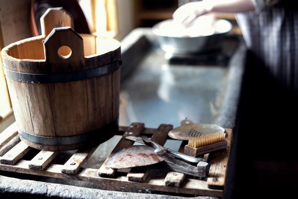Free Image of Wooden Bucket on Table 