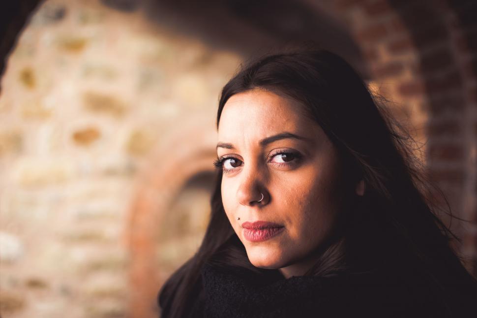 Free Image of Woman With Long Black Hair and Black Scarf 