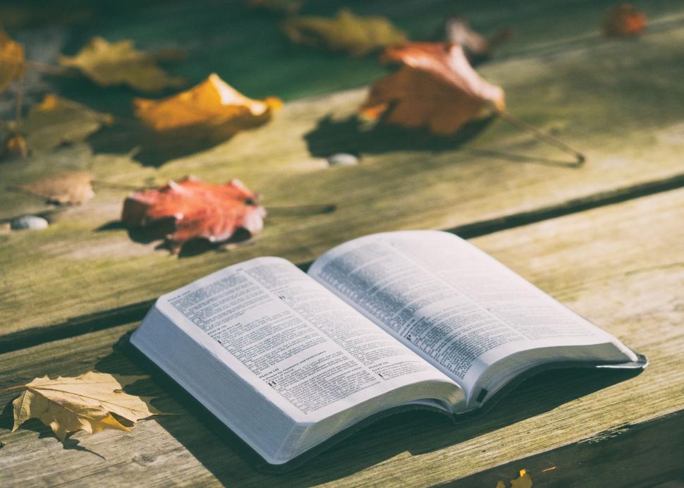 Free Image of Open Book on Wooden Table 