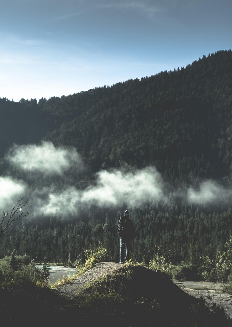 Free Image of Man Standing on Top of Lush Green Hillside 