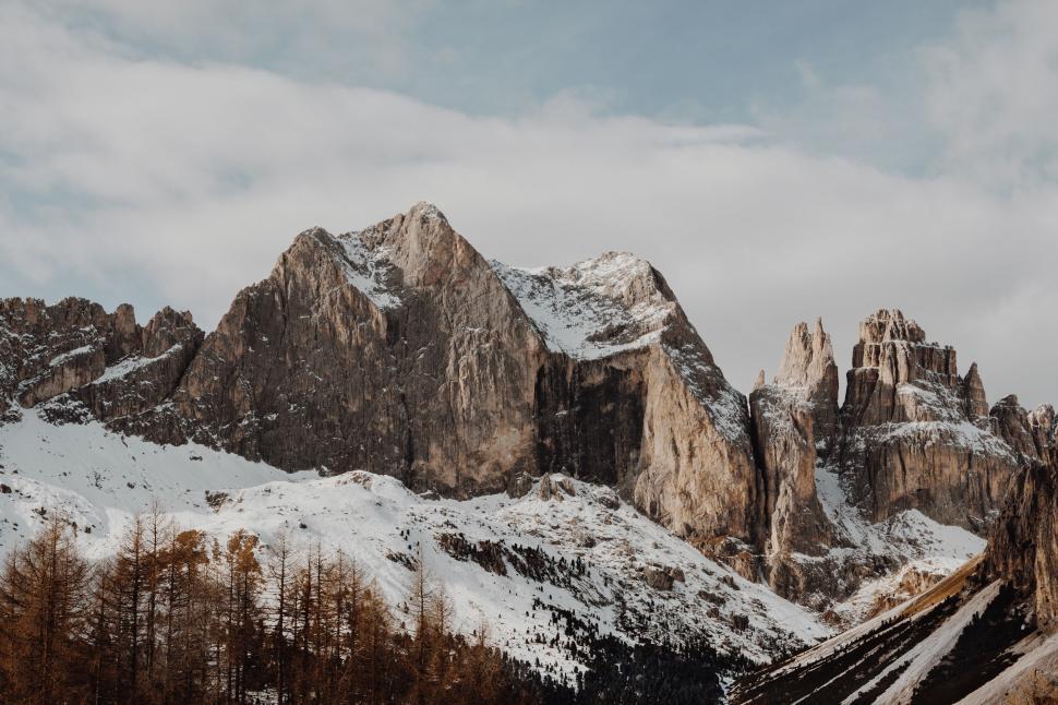 Free Image of Snow-Covered Mountain Range With Trees 