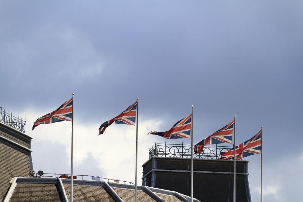 Free Image of Five union jack flags 