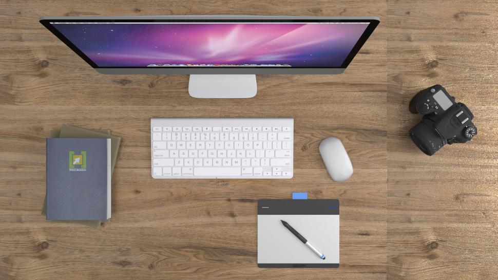 Free Image of Desktop Computer on Wooden Desk 
