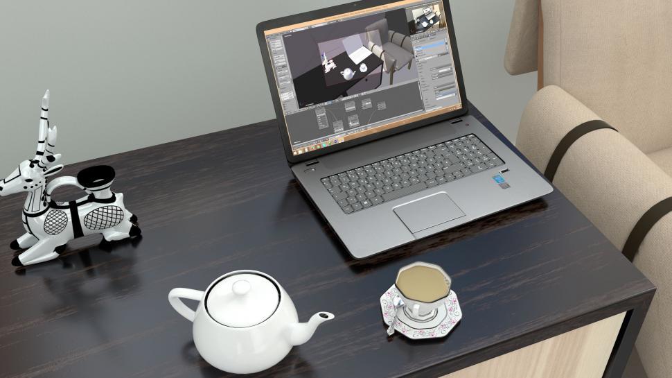 Free Image of Laptop Computer on Wooden Desk 
