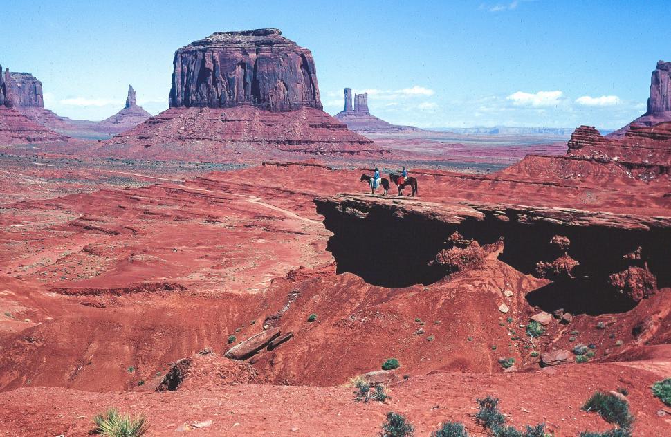 Free Image of John Ford s Point - wide view with two horsemen 