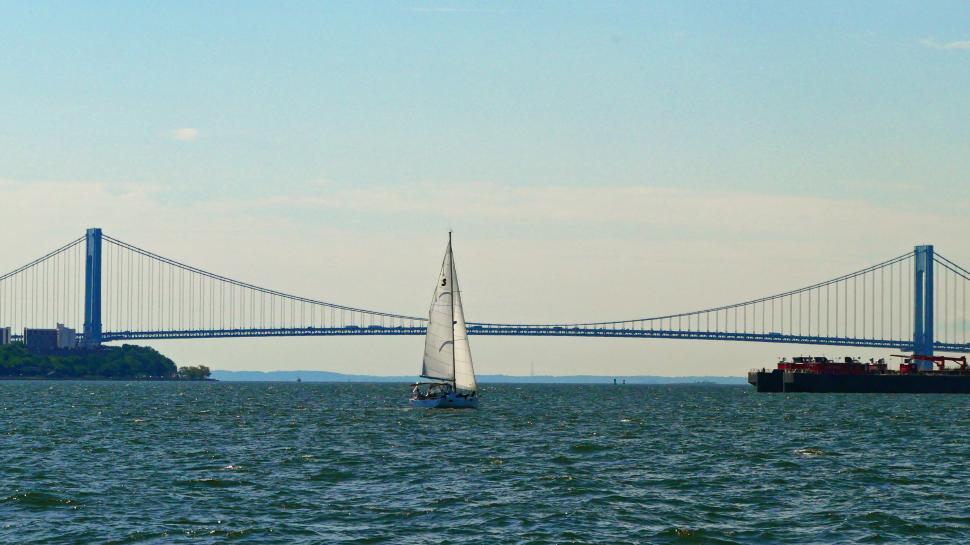 Free Image of Sailboat and Bridge 