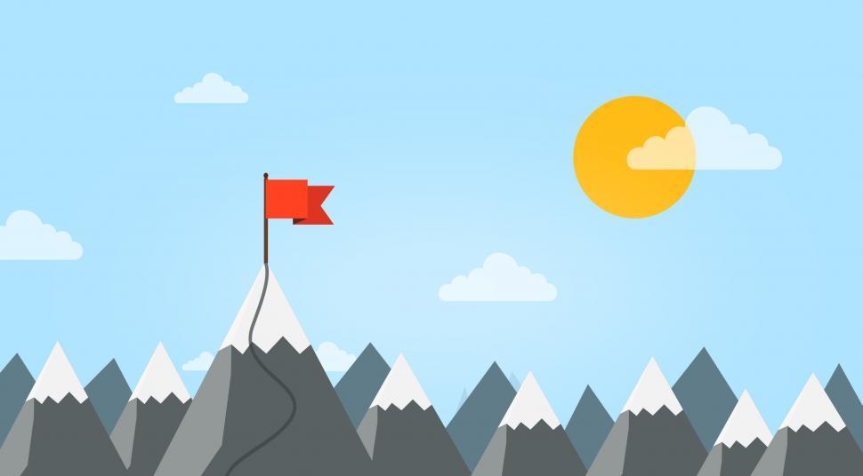 Free Image of Summit - Reaching A New Career Height - Mountain with Flag 