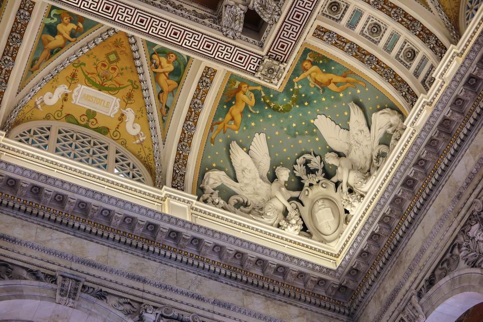 Free Image of Corner of Ceiling in Library of Congress 