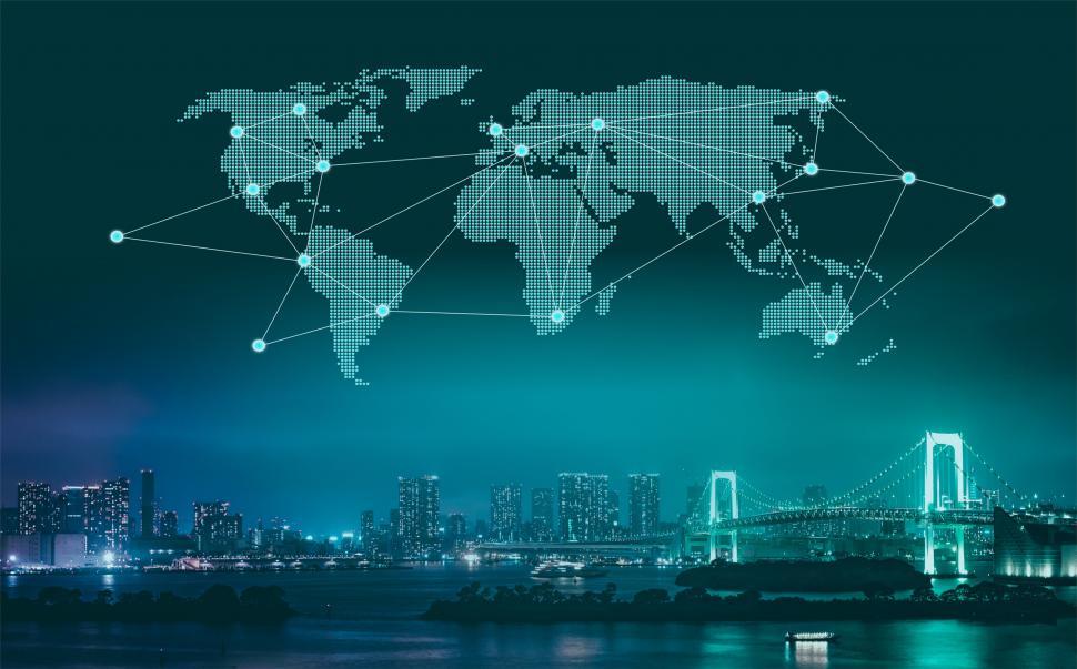 Free Image of Trade and Commerce - World Map Over City at Night 