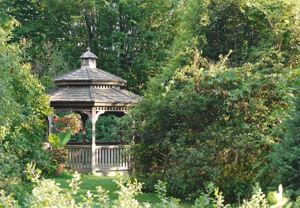 Free Image of Wooden Gazebo in Backyard 