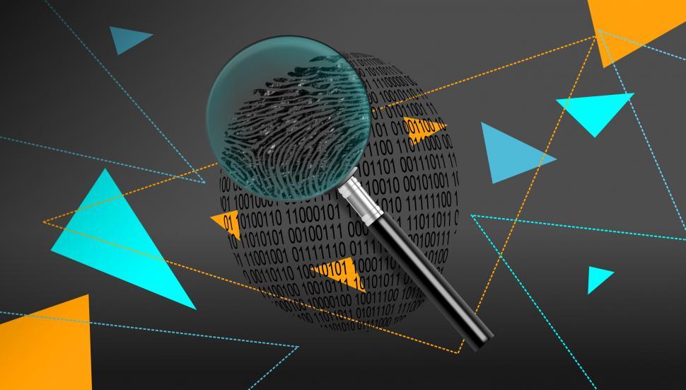 Free Image of Magnifying Glass Over Binary ID Fingerprint - Dark Background 