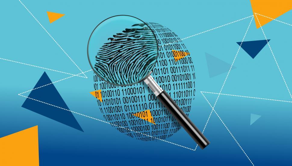 Free Image of Magnifying Glass Over Digital ID Fingerprint 