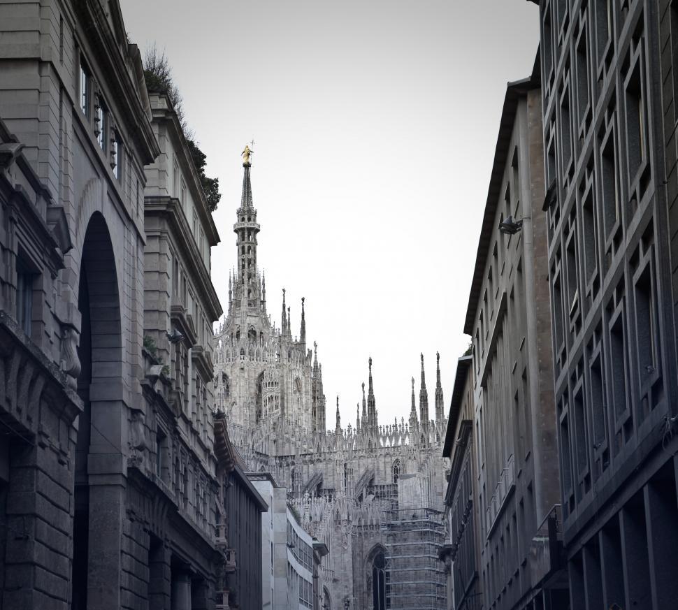 Free Image of Buildings, Gothic architectural church and sky in alley 