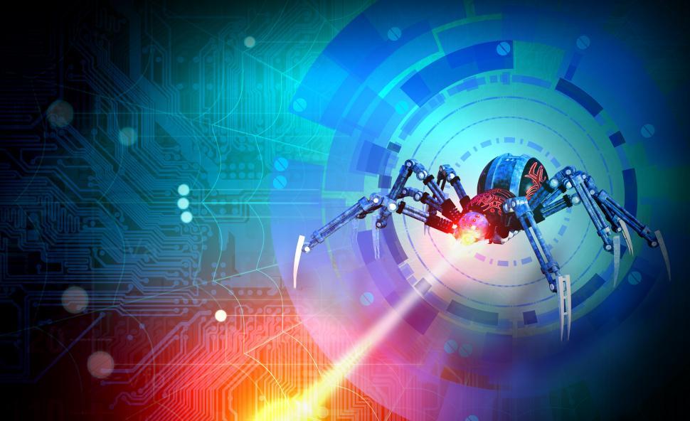 Free Image of Web Security Concept - Robotic Black Widow Spider Protecting The 