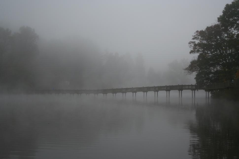 Free Image of Footbridge Over Lake in Fog  