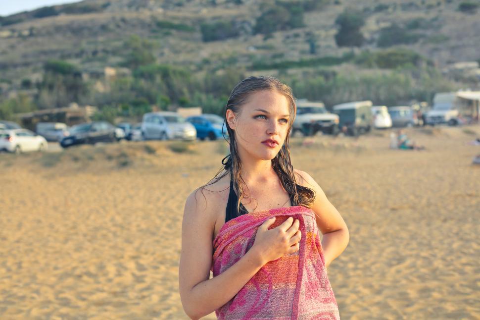Free Image of Young Female Model Covering Her Body With Bath Towel 