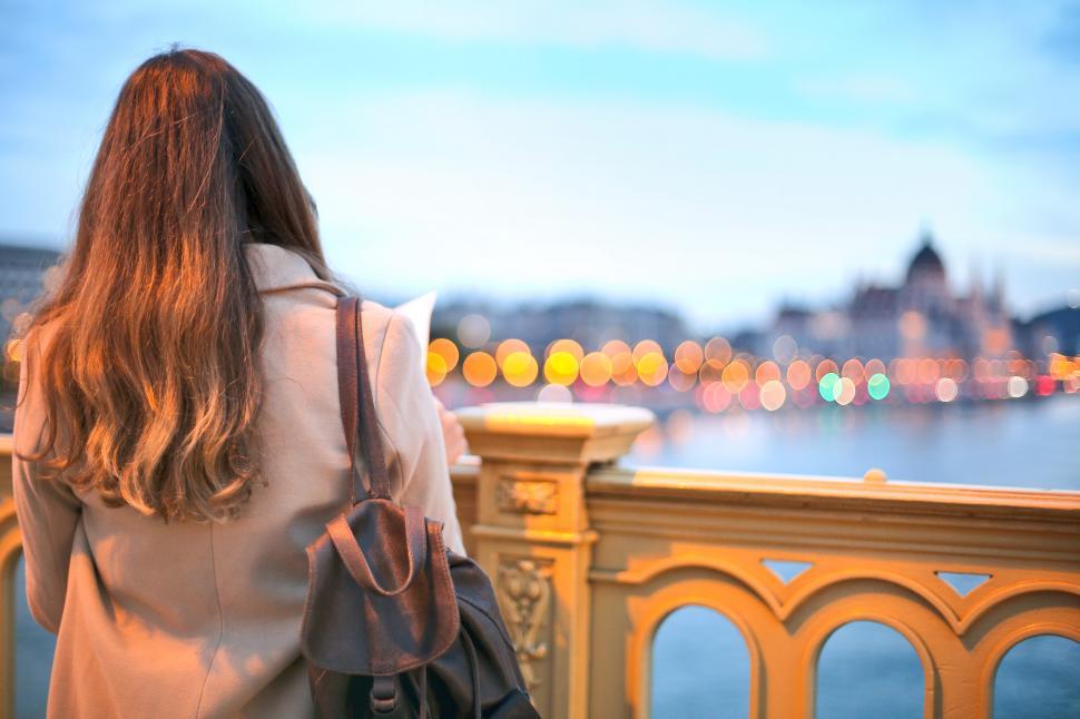 Free Image of View From Behind, Young Woman In Trench Coat And Black Leather B 