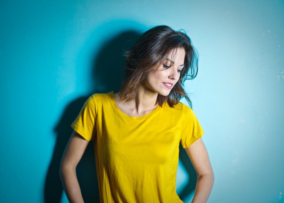 Free Image of Young Woman In Yellow Scoop Neck T-Shirt Posing During Photo-sho 
