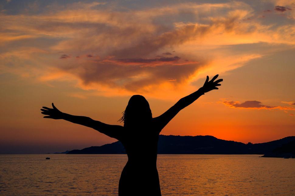 Free Image of Happy woman on beach 