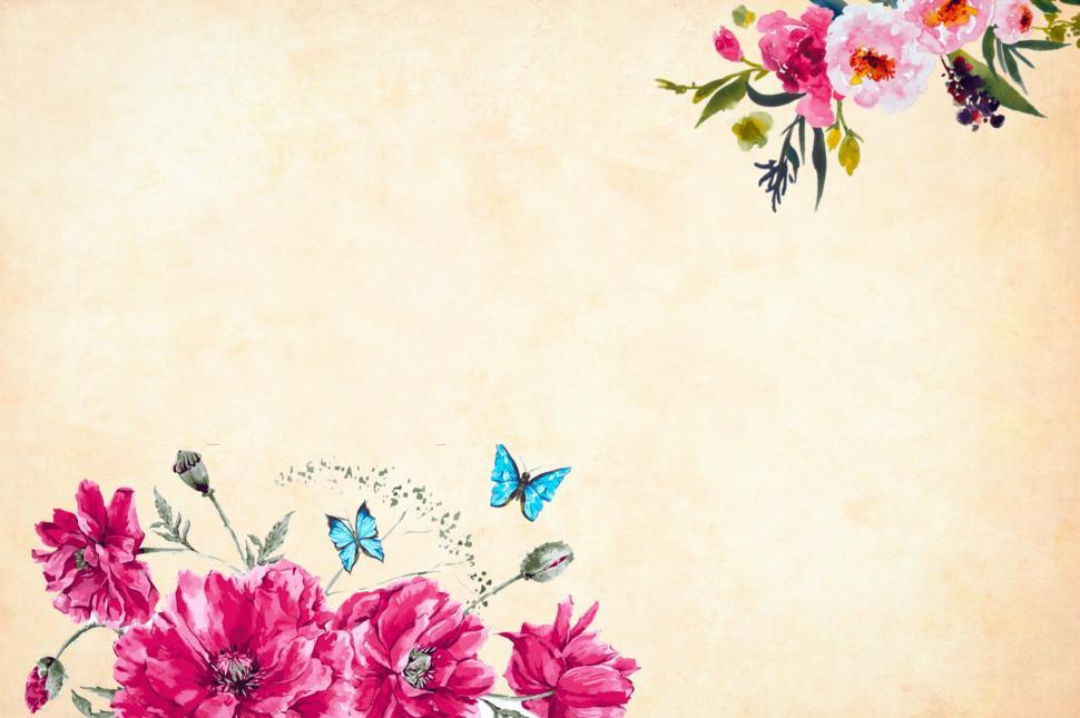 Free Image of Flower Background with Butterflies 