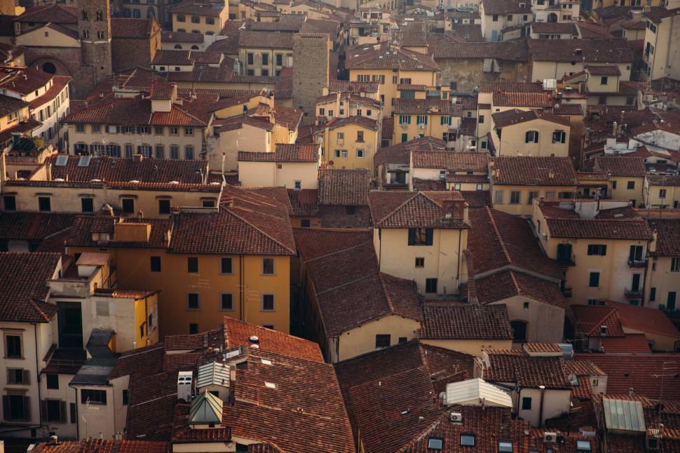Free Image of Aerial view of clay rooftops 