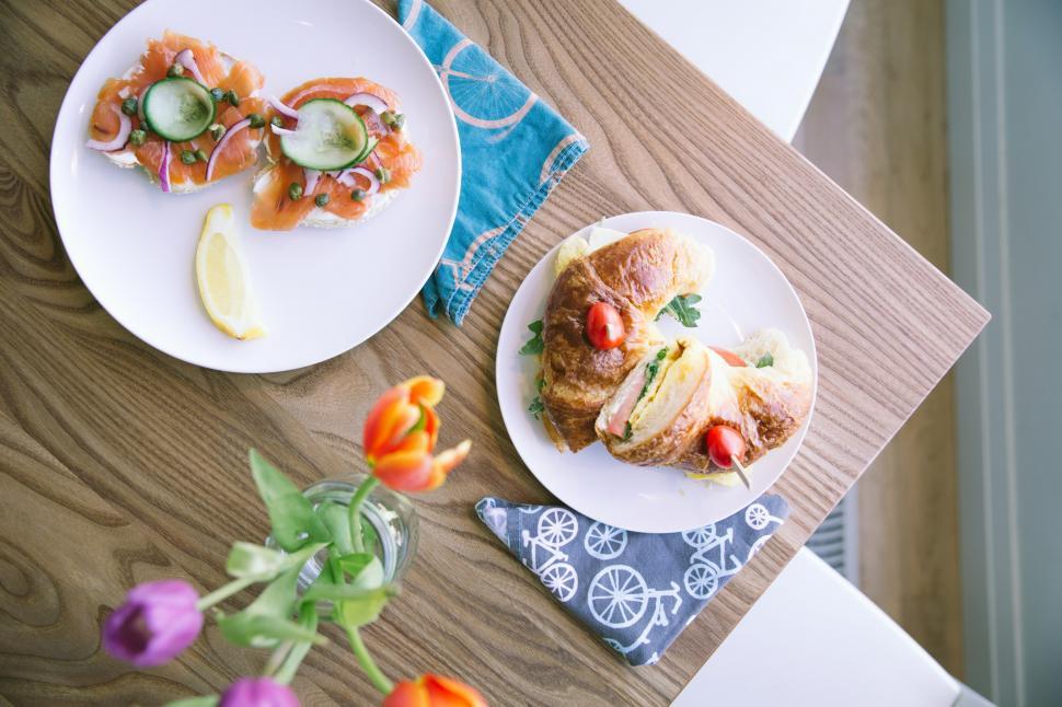 Free Image of Healthy breakfast served on two plates on the table 