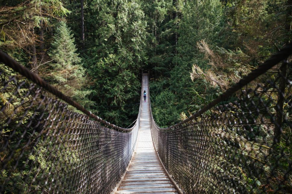 Free Image of A young Asian woman walking on the bridge 