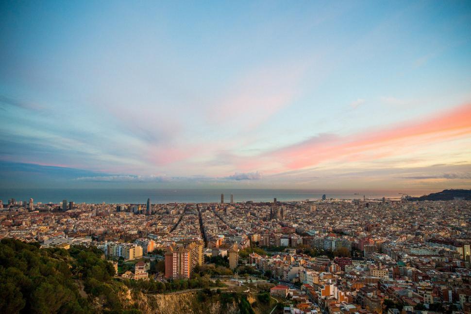 Free Image of Barcelona city at sunset 