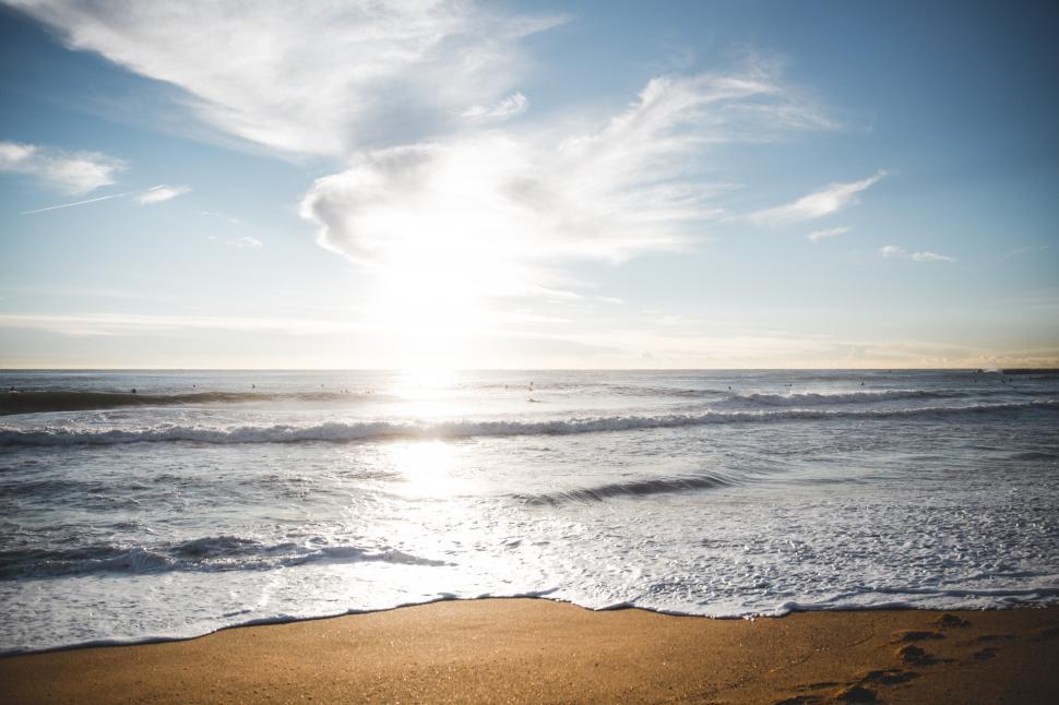 Free Image of Sunrise over a Barcelona beach 